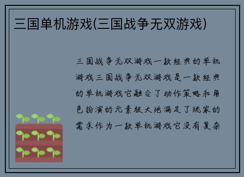 三国单机游戏(三国战争无双游戏)